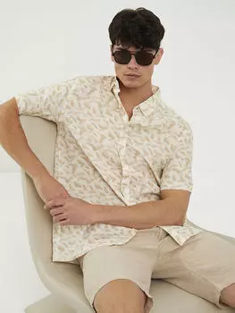 Обычная посадка Мужская рубашка из поплина с коротким рукавом и узором LCW Casual