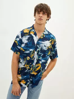 Обычная посадка Мужская рубашка из поплина с коротким рукавом и узором LCW Casual