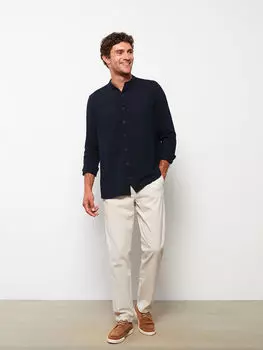 Обычная посадка Мужская рубашка с длинным рукавом и большим воротником LCWAIKIKI Classic