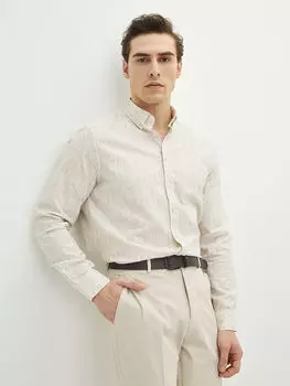 Обычная посадка с длинным рукавом Оксфордская мужская рубашка с узором LCWAIKIKI Classic