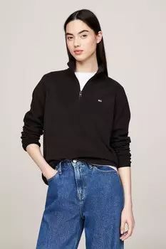 Обычная толстовка с застежкой молнией 1/4, флаг, полярная Tommy Jeans, черный
