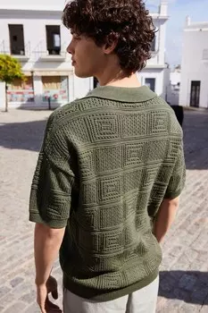 Обычная вязаная крючком рубашка поло с трофейным воротником Next, зеленый