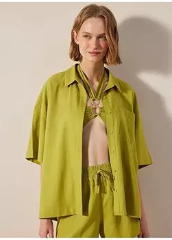 Обычная зеленая женская рубашка с рубашечным воротником PL90YCV524IY Penti, зеленый