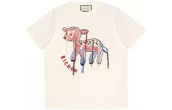 Обычная женская футболка цвета экрю GUCCI, Ecru