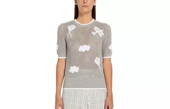 Обычная женская футболка THOM BROWNE, светло-серый