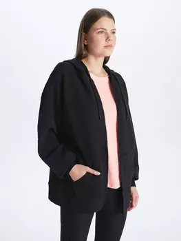 Обычная женская толстовка на молнии большого размера с капюшоном и длинными рукавами LCW Active, новый черный