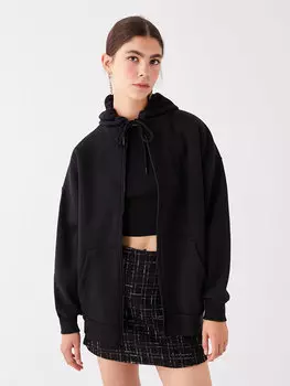 Обычная женская толстовка на молнии большого размера с капюшоном и длинными рукавами LCW Casual, новый черный