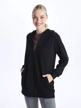 Обычная женская толстовка на молнии большого размера с капюшоном и длинными рукавами LCWAIKIKI Classic, новый черный