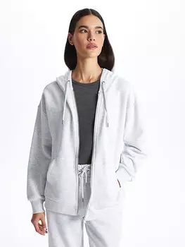 Обычная женская толстовка на молнии с капюшоном и длинными рукавами LCW Casual