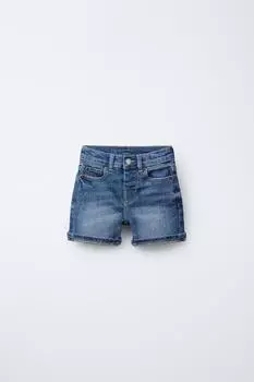 Обычные джинсовые шорты-бермуды ZARA, средне-синий
