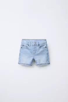 Обычные джинсовые шорты-бермуды ZARA, светло-синий