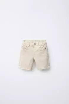 Обычные саржевые шорты-бермуды ZARA, цвет Mid-ecru
