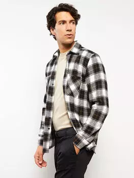 Обычный крой с длинным рукавом и клетчатой габардиновой мужской рубашкой LCWAIKIKI Classic
