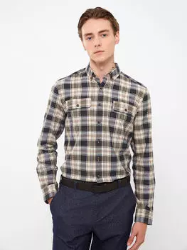 Обычный крой с длинным рукавом и клетчатой габардиновой мужской рубашкой LCWAIKIKI Classic