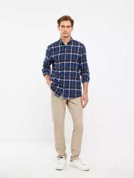 Обычный крой с длинным рукавом и клетчатой габардиновой мужской рубашкой LCWAIKIKI Classic