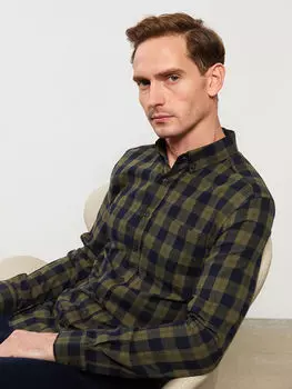 Обычный крой с длинным рукавом и клетчатой габардиновой мужской рубашкой LCWAIKIKI Classic