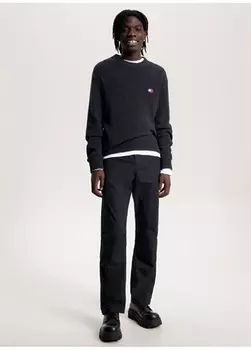 Обычный однотонный черный мужской свитер с круглым вырезом Tommy Jeans
