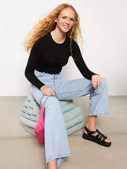 Обычный укороченный женский трикотажный свитер с круглым вырезом и длинными рукавами XSIDE, новый черный