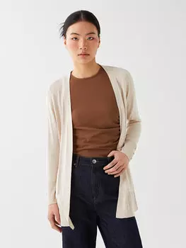 Обычный женский трикотажный кардиган с длинным рукавом и воротником-шалью LCWAIKIKI Classic, бежевый меланж