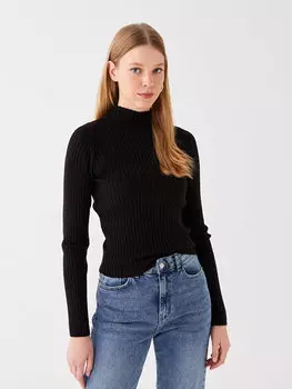 Обычный женский трикотажный свитер с длинным рукавом и полуводолазкой LCW Casual, новый черный