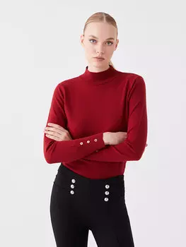 Обычный женский трикотажный свитер с длинным рукавом и полуводолазкой LCWAIKIKI Basic, бургундия