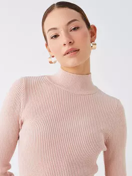 Обычный женский трикотажный свитер с длинным рукавом и полуводолазкой LCWAIKIKI Basic, матовый розовый