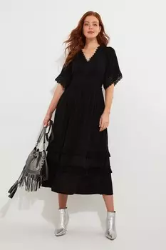 Очаровательное платье в стиле бохо с асимметричным подолом и кружевом Joe Browns, черный