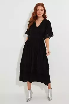 Очаровательное платье в стиле бохо с асимметричным подолом и кружевом Joe Browns, черный