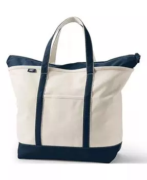 Очень большая холщовая сумка-тоут натурального цвета с 5 карманами на молнии Lands' End, синий