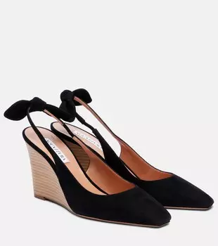 Очень Боу Тай 85 замшевые клинья Aquazzura, черный