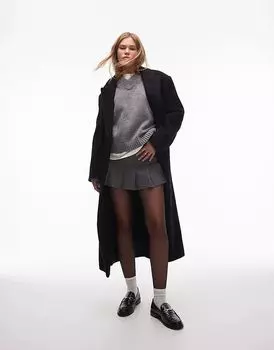 Очень короткая плиссированная мини-юбка Topshop серого цвета с узором «елочка»