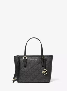 Очень маленькая большая сумка с логотипом Jet Set Travel на молнии сверху Michael Kors, черный