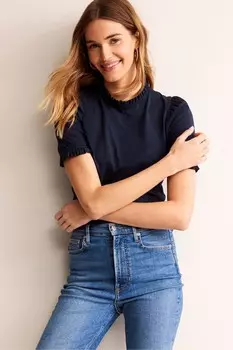 Очень мягкая футболка с рюшами Boden, синий