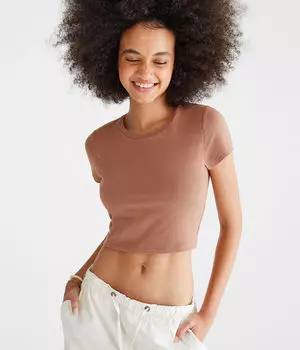 Очень мягкая укороченная детская футболка с круглым вырезом Aeropostale, бежевый