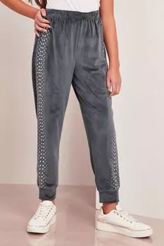 Очень мягкие велюровые джоггеры с заклепками на манжетах Lipsy, серый