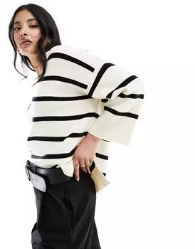 Очень мягкий свитер Vero Moda в черно-белую полоску с V-образным вырезом