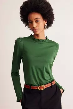 Очень мягкий топ с оборками Boden, зеленый