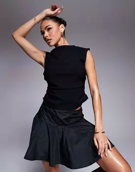 Очень мягкий топ с высоким воротом и сборками из серого меланжа ASOS DESIGN