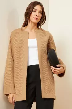 Очень мягкий удлиненный текстурный кардиган Love & Roses, коричневый