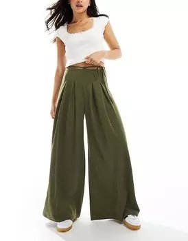 Очень широкие брюки цвета хаки с завязками на талии ASOS DESIGN