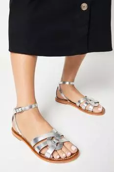 Очень широкие кожаные тканые сандалии на плоской подошве Jaleesa Dorothy Perkins, серебро