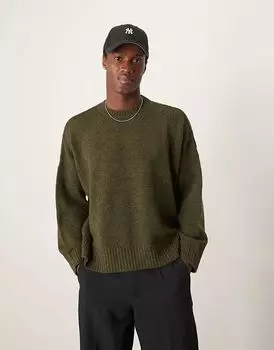Очень свободный пушистый вязаный джемпер свободного кроя цвета хаки ASOS DESIGN