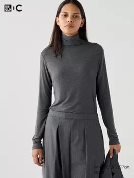 Очень теплая футболка из смеси кашемира heattech с высоким воротом Uniqlo, серый