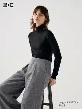 Очень теплая футболка из смеси кашемира heattech с высоким воротом Uniqlo, черный