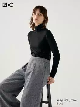 Очень теплая футболка из смеси кашемира heattech с высоким воротом Uniqlo, цвет 09 черный