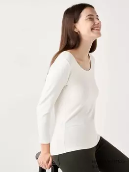 Очень теплая хлопчатобумажная футболка heattech с круглым вырезом Uniqlo, белый