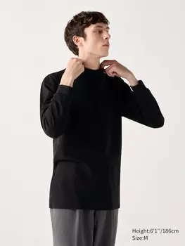 Очень теплая хлопчатобумажная футболка с имитацией горловины heattech Uniqlo, черный