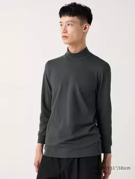 Очень теплая хлопчатобумажная футболка с имитацией горловины heattech Uniqlo, серый