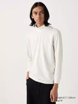 Очень теплая хлопчатобумажная футболка с имитацией горловины heattech Uniqlo, белый