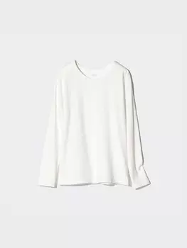 Очень теплая хлопковая футболка с круглым вырезом heattech Uniqlo, белый